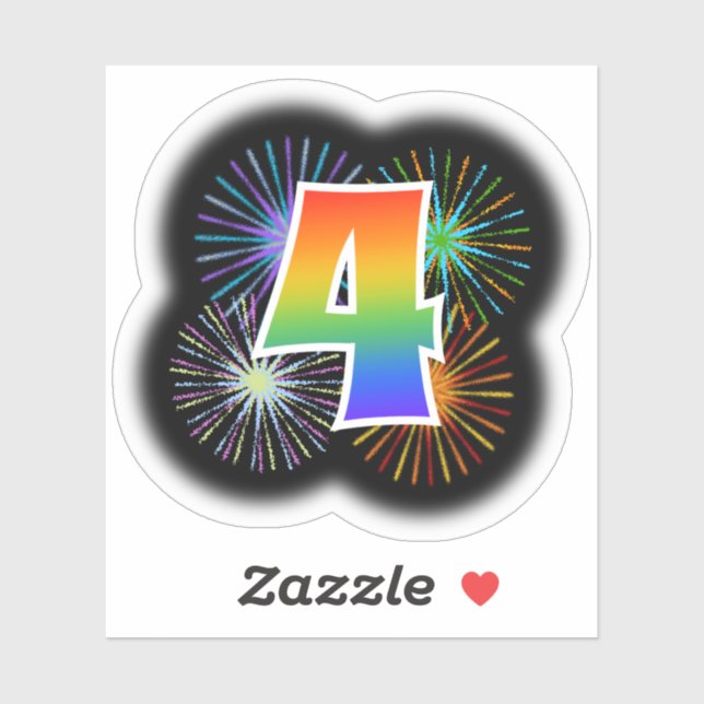 Fun Fireworks + Rainbow Pattern "4" Event # (Sheet)
