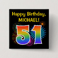 Fun Fireworks + Rainbow Pattern "51" Birthday #