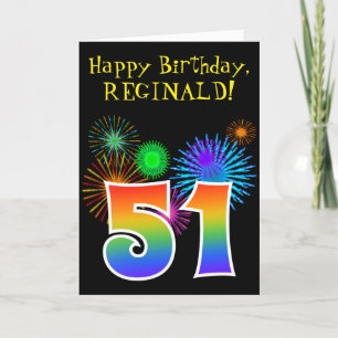 Fun Fireworks + Rainbow Pattern "51" Birthday # Card