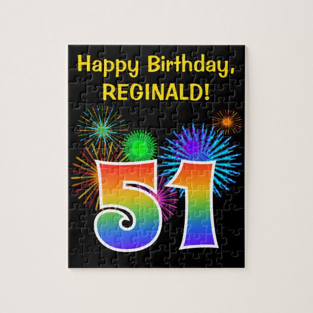 Fun Fireworks + Rainbow Pattern "51" Birthday # Jigsaw Puzzle (Vertical)