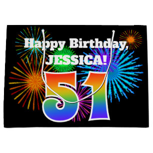 Fun Fireworks + Rainbow Pattern "51" Birthday # Large Gift Bag