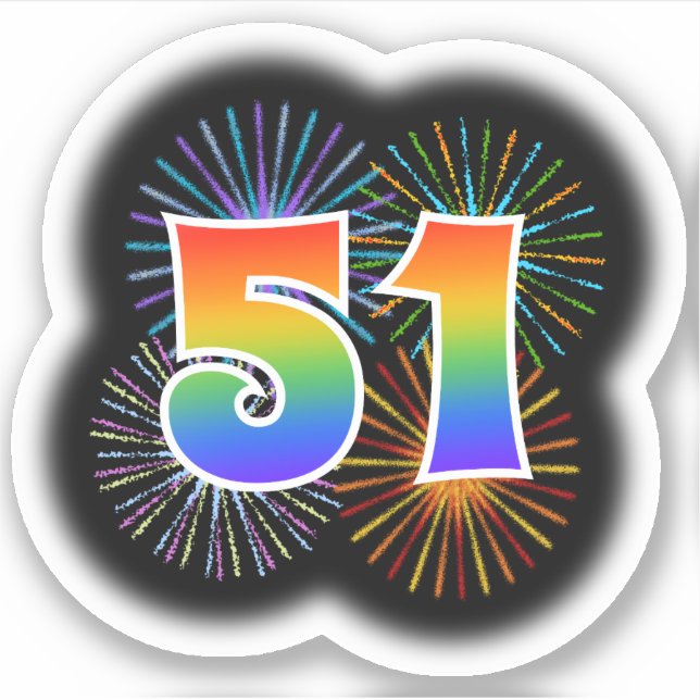 Fun Fireworks + Rainbow Pattern "51" Event # (Front)