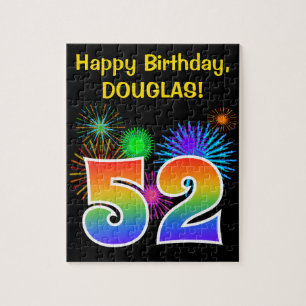 Fun Fireworks + Rainbow Pattern "52" Birthday # Jigsaw Puzzle