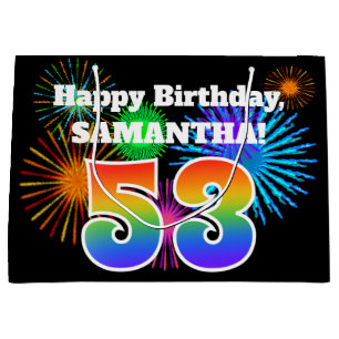 Fun Fireworks + Rainbow Pattern "53" Birthday # Large Gift Bag