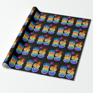 Fun Fireworks + Rainbow Pattern "53" Event Number Wrapping Paper