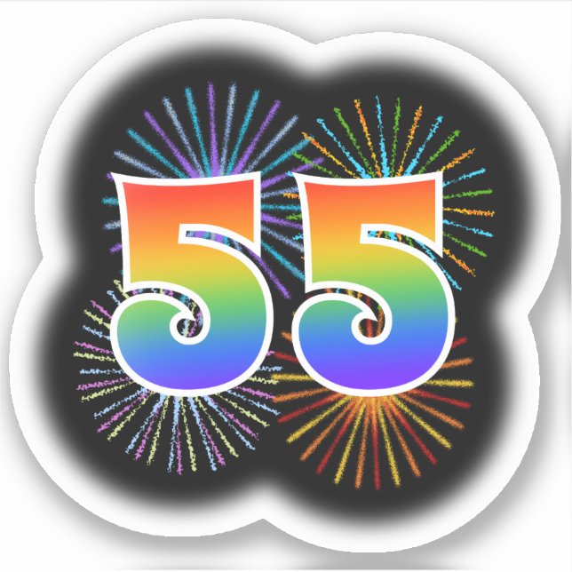 Fun Fireworks + Rainbow Pattern "55" Event # (Front)
