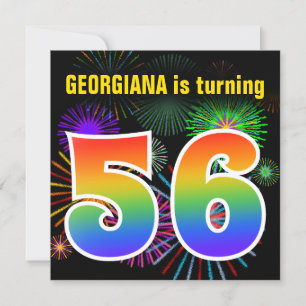 Fun Fireworks + Rainbow Pattern "56" Birthday # Invitation