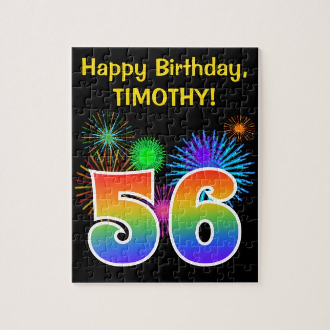 Fun Fireworks + Rainbow Pattern "56" Birthday # Jigsaw Puzzle (Vertical)
