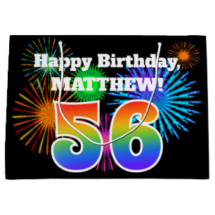Fun Fireworks + Rainbow Pattern "56" Birthday # Large Gift Bag