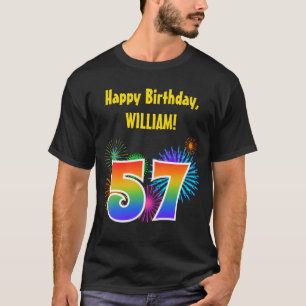 Fun Fireworks + Rainbow Pattern "57" Birthday # T-Shirt