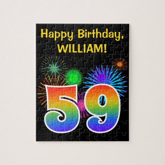 Fun Fireworks + Rainbow Pattern "59" Birthday # Jigsaw Puzzle (Vertical)
