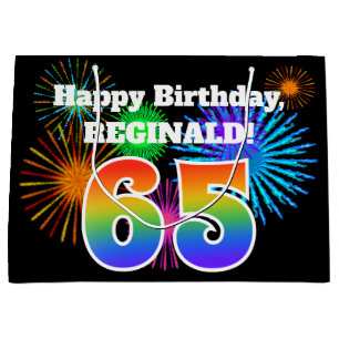 Fun Fireworks + Rainbow Pattern "65" Birthday # Large Gift Bag