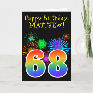 Fun Fireworks + Rainbow Pattern "68" Birthday # Card