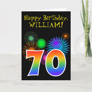 Fun Fireworks + Rainbow Pattern "70" Birthday # Card