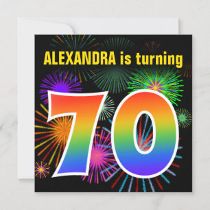 Fun Fireworks + Rainbow Pattern "70" Birthday # Invitation
