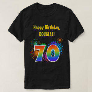 Fun Fireworks + Rainbow Pattern "70" Birthday # T-Shirt