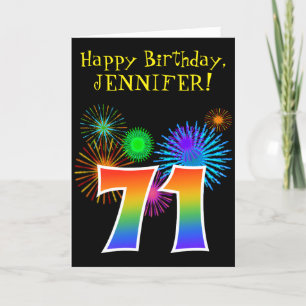 Fun Fireworks + Rainbow Pattern "71" Birthday # Card