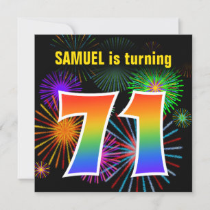 Fun Fireworks + Rainbow Pattern "71" Birthday # Invitation