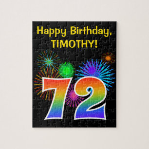 Fun Fireworks + Rainbow Pattern "72" Birthday # Jigsaw Puzzle