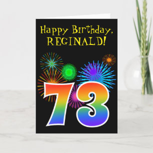 Fun Fireworks + Rainbow Pattern "73" Birthday # Card