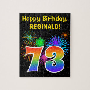 Fun Fireworks + Rainbow Pattern "73" Birthday # Jigsaw Puzzle