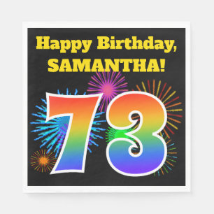 Fun Fireworks + Rainbow Pattern "73" Birthday # Napkin
