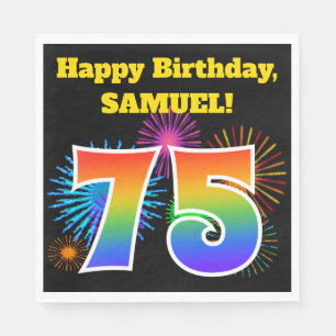 Fun Fireworks + Rainbow Pattern "75" Birthday # Napkin
