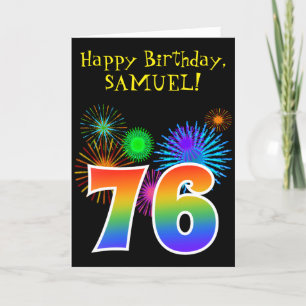 Fun Fireworks + Rainbow Pattern "76" Birthday # Card