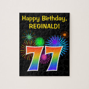 Fun Fireworks + Rainbow Pattern "77" Birthday # Jigsaw Puzzle
