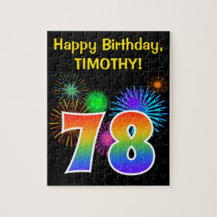 Fun Fireworks + Rainbow Pattern "78" Birthday # Jigsaw Puzzle