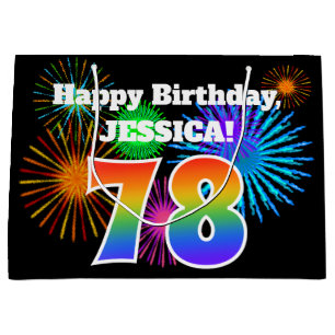 Fun Fireworks + Rainbow Pattern "78" Birthday # Large Gift Bag