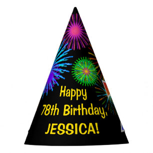 Fun Fireworks + Rainbow Pattern "78" Birthday # Party Hat