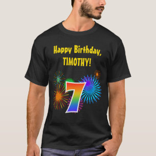 Fun Fireworks + Rainbow Pattern "7" Birthday # T-Shirt