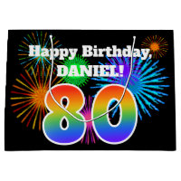 Fun Fireworks + Rainbow Pattern "80" Birthday #