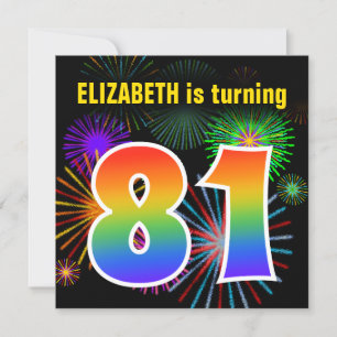 Fun Fireworks + Rainbow Pattern "81" Birthday # Invitation