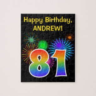 Fun Fireworks + Rainbow Pattern "81" Birthday # Jigsaw Puzzle