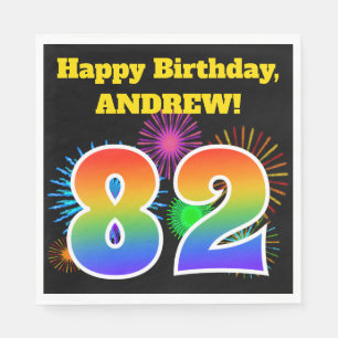 Fun Fireworks + Rainbow Pattern "82" Birthday # Napkin