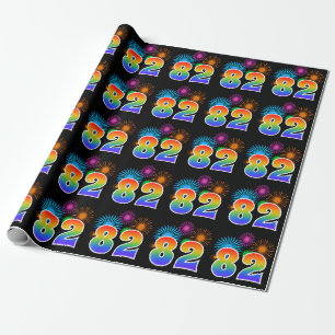 Fun Fireworks + Rainbow Pattern "82" Event Number Wrapping Paper