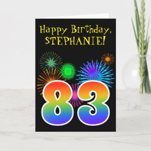 Fun Fireworks + Rainbow Pattern "83" Birthday # Card