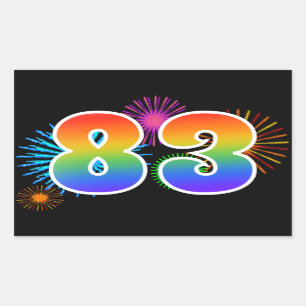 Fun Fireworks + Rainbow Pattern "83" Event Number Rectangular Sticker