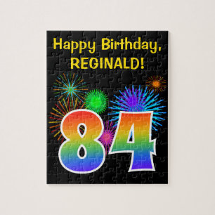 Fun Fireworks + Rainbow Pattern "84" Birthday # Jigsaw Puzzle