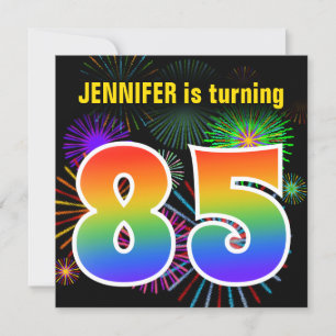 Fun Fireworks + Rainbow Pattern "85" Birthday # Invitation