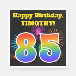 Fun Fireworks + Rainbow Pattern "85" Birthday # Napkin