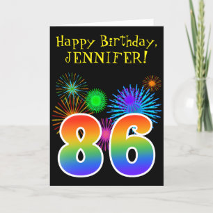 Fun Fireworks + Rainbow Pattern "86" Birthday # Card