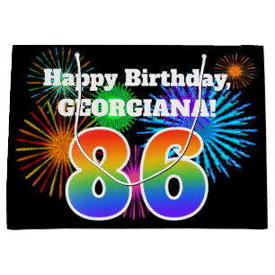 Fun Fireworks + Rainbow Pattern "86" Birthday # Large Gift Bag
