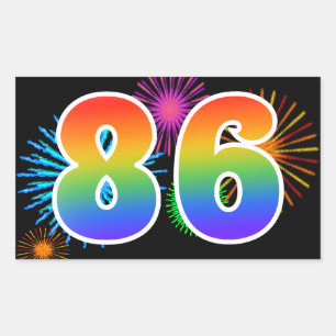 Fun Fireworks + Rainbow Pattern "86" Event Number Rectangular Sticker