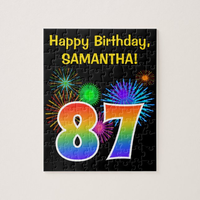 Fun Fireworks + Rainbow Pattern "87" Birthday # Jigsaw Puzzle (Vertical)