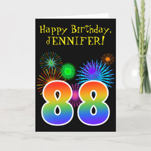 Fun Fireworks + Rainbow Pattern "88" Birthday # Card