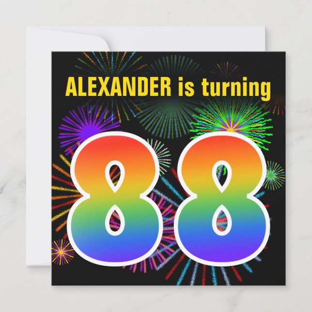 Fun Fireworks + Rainbow Pattern "88" Birthday # Invitation (Front)
