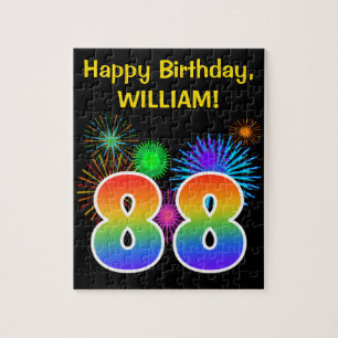 Fun Fireworks + Rainbow Pattern "88" Birthday # Jigsaw Puzzle